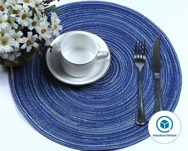 Black Bright Dream Round Placemats for Dining Table 15 Inch Woven Vinyl Heat Resistant Braided Round Placemats Set of 6 